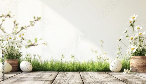 Spring Easter scene on a wooden table