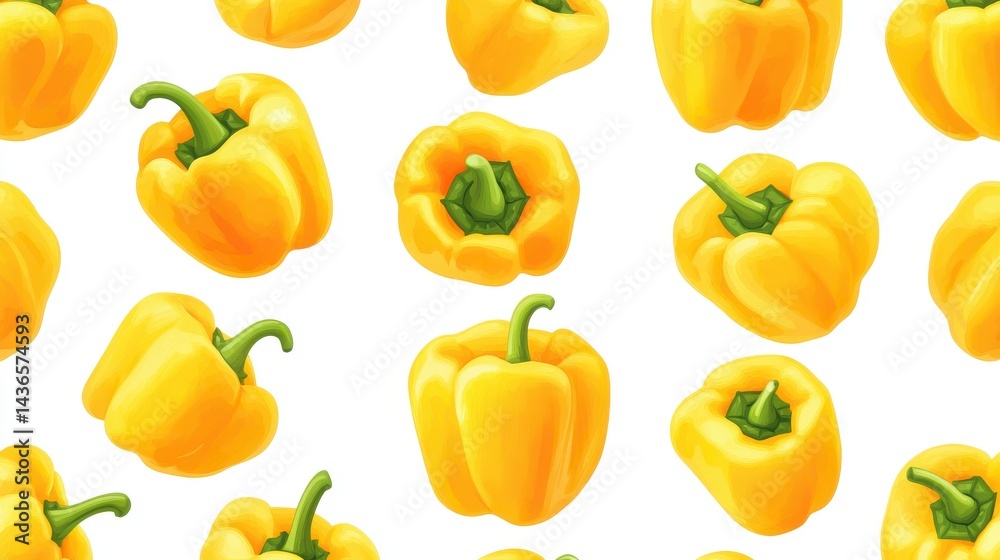 Pixel Art Yellow Bell Peppers Seamless Pattern on White Background Pixel Art Yellow Bell Peppers Seamless Pattern on White Background