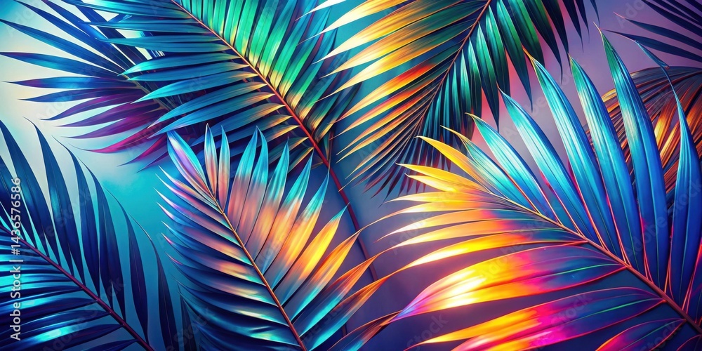 Vibrant Tropical Foliage with Iridescent Hues and Bold Color Palette, Perfect for Summer Designs