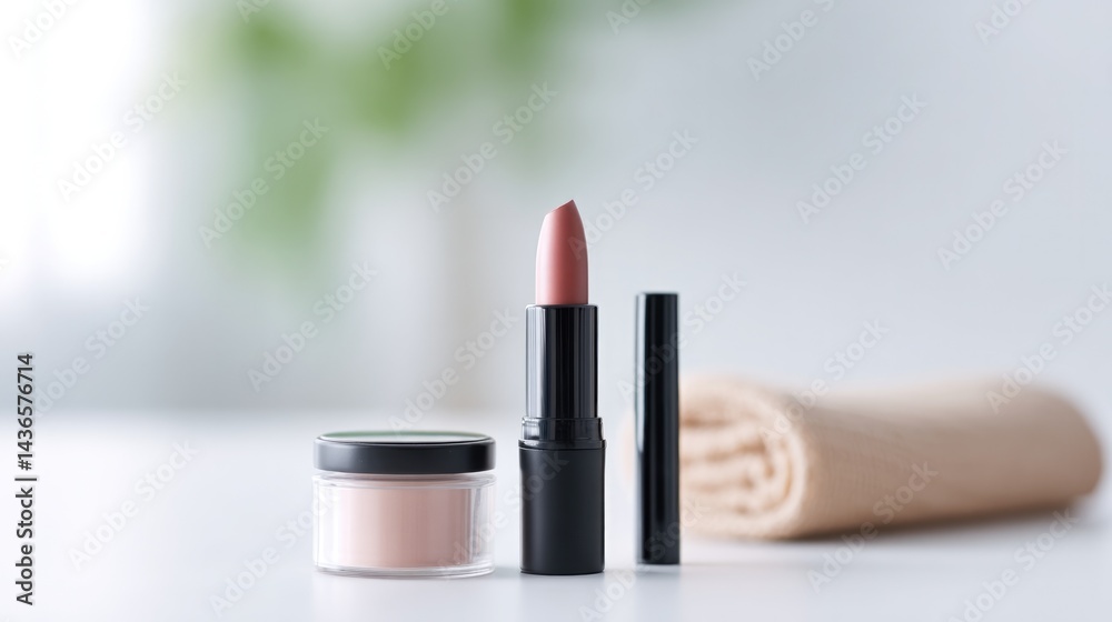 Obraz premium minimalist beauty setup for everyday wear in bright airy room with abundant copy space