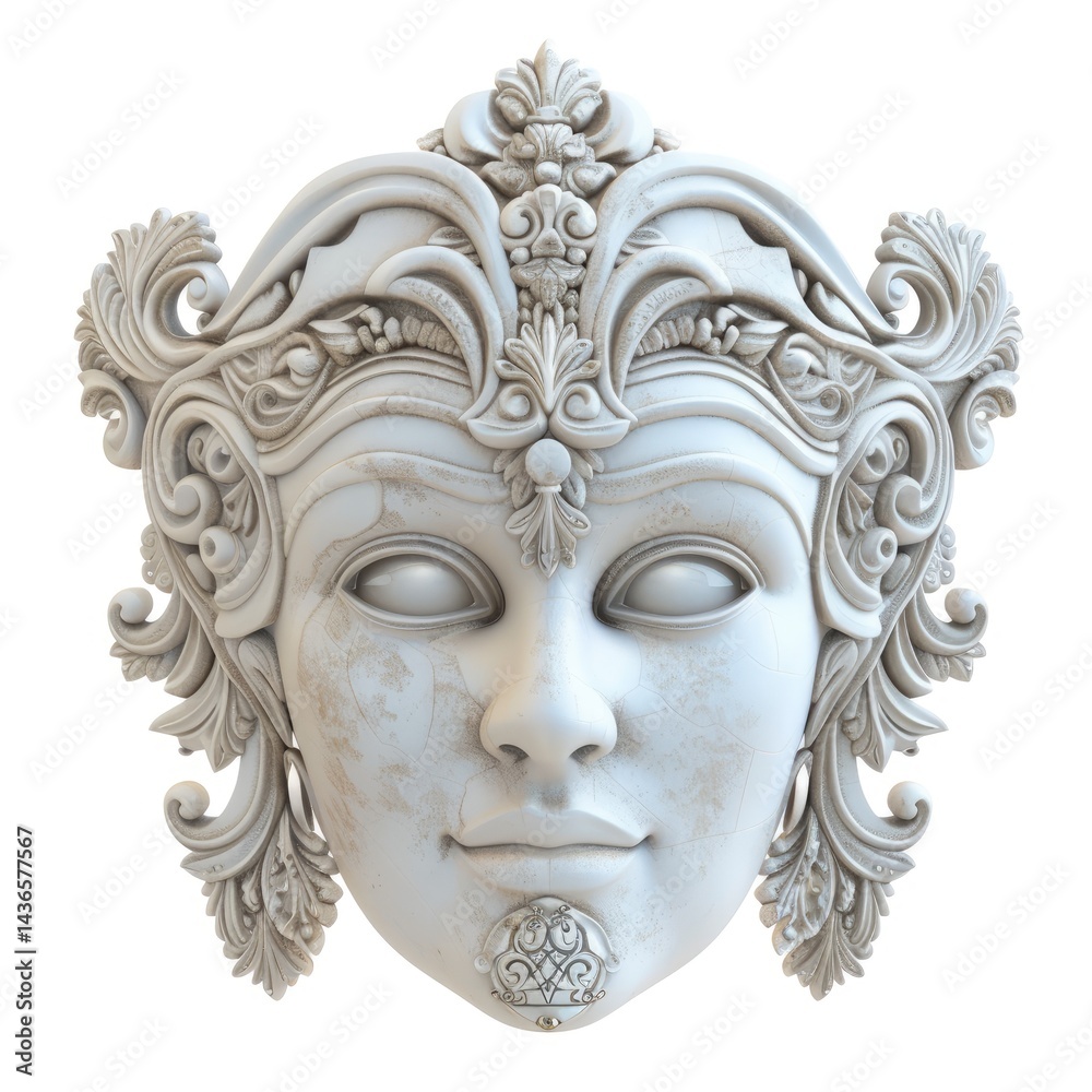 Ornate, sculpted female mask, detailed design. Ornate, sculpted female mask, detailed design.