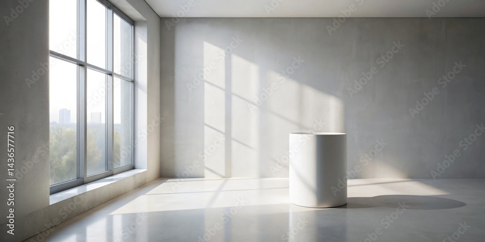Sunlit Minimalist Room with a Blank White Cylinder for Product Display