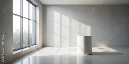 Obraz na płótnie Sunlit Minimalist Room with a Blank White Cylinder for Product Display w salonie