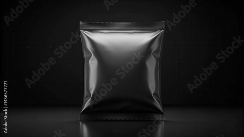 Obraz na płótnie A sleek, dark, and unbranded flexible pouch stands alone against a pitch-black backdrop, ready for customization and product placement. w salonie