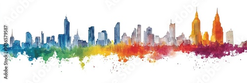 watercolor bangkok thailand downtown skyline 