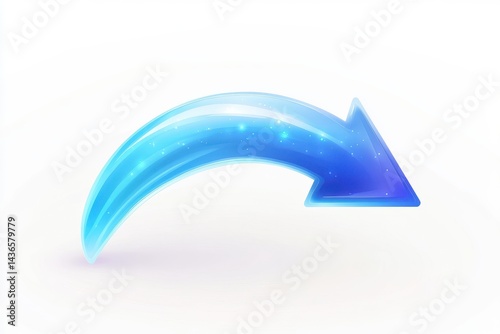 A curved blue arrow pointing to the right on a clean white surface