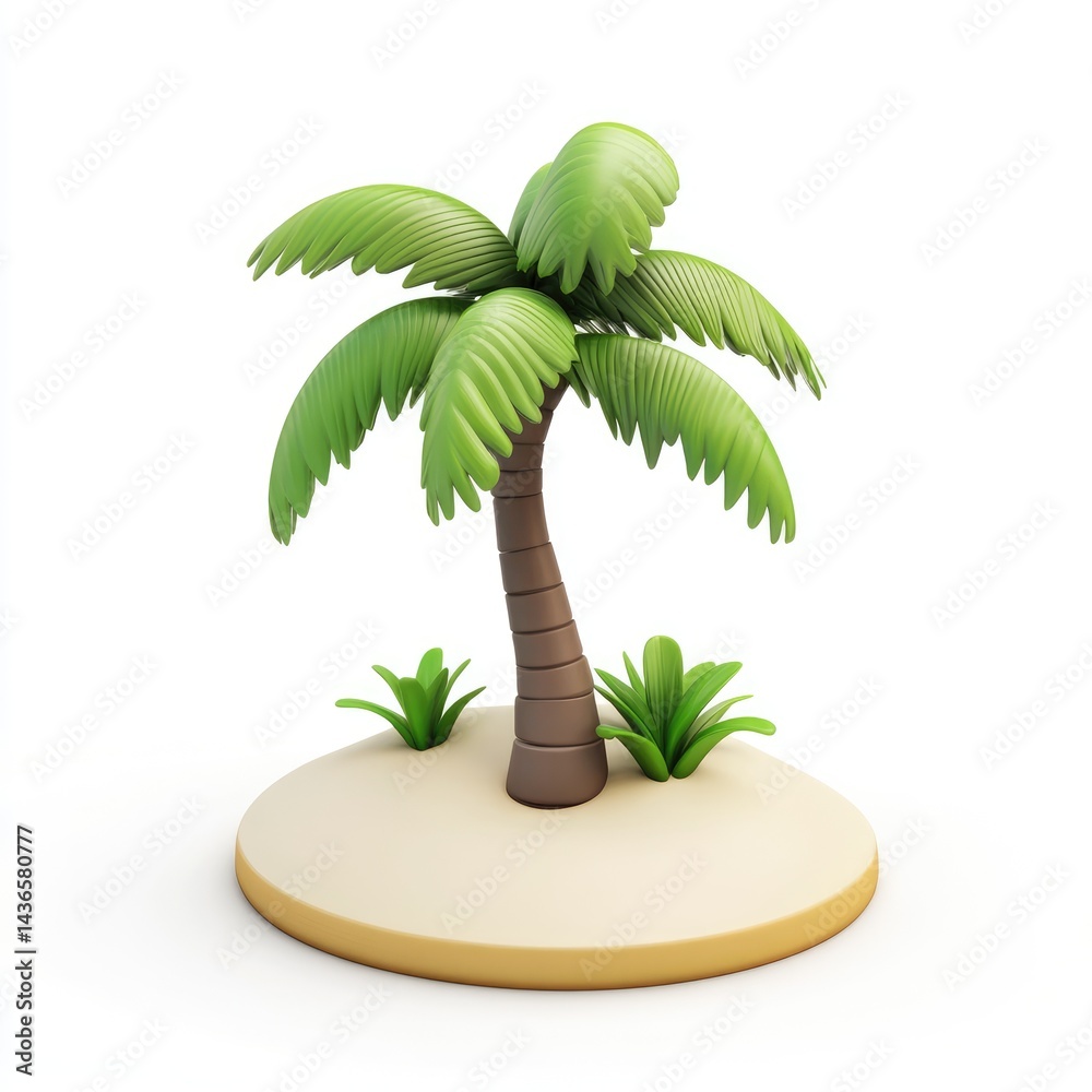 Fototapeta premium Stylized cartoon palm tree on a sandy island.