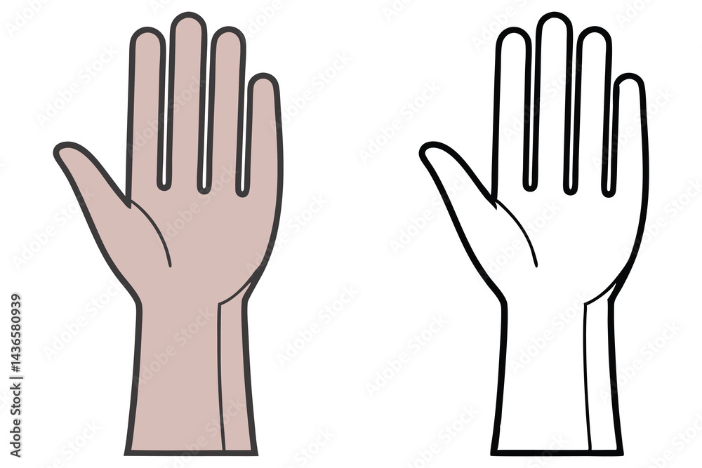 Hand Palm Cartoon on White Background in Color and Outline Versions Hand Palm Cartoon on White Background in Color and Outline Versions