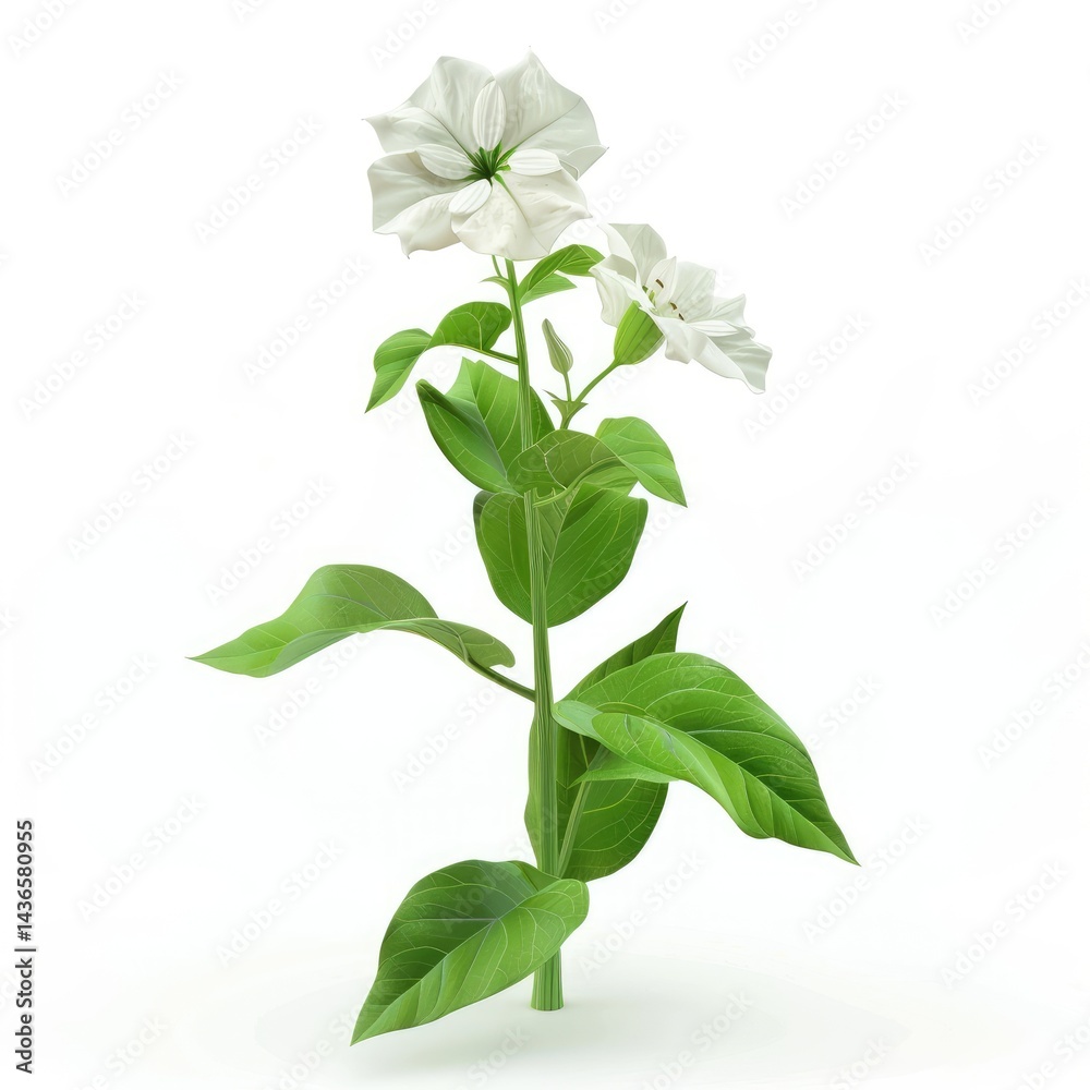 Naklejka premium White petunia plant, isolated on white background.