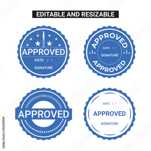 4 100% editable blue approved stamp with date and signature	
