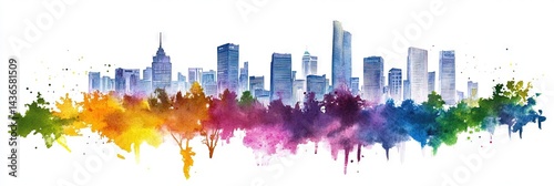 watercolor seoul south korea downtown skyline