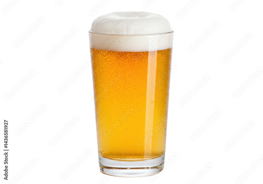 Glass of beer with foam head on white background Glass of beer with foam head on white background