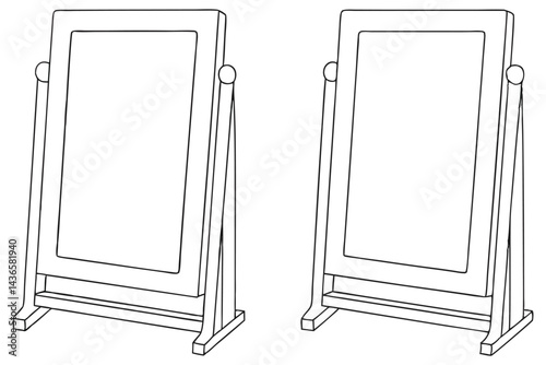Two Empty Menu Chalkboards Stand Outline Style Isolated on White Background