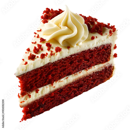 Delicious slice of red velvet cake with cream cheese frosting isolated on transparent background