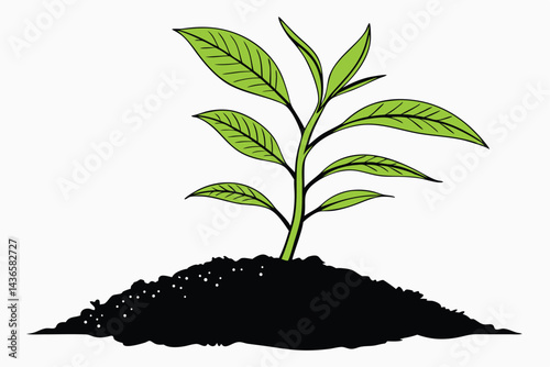 95 Green sapling, small plant, black soil, minimalist, clean background, growth concept, high contrast, vibrant green leaves, simple composition, studio lighting, macro photography, environmental symb
