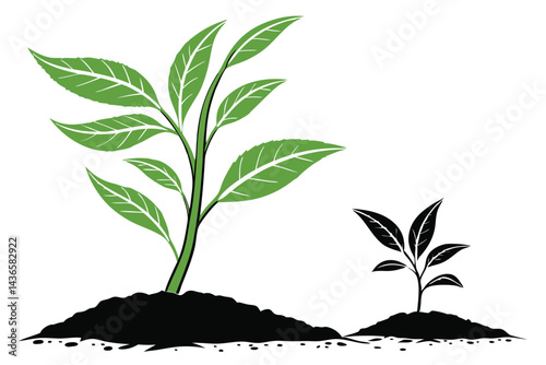 95 Green sapling, small plant, black soil, minimalist, clean background, growth concept, high contrast, vibrant green leaves, simple composition, studio lighting, macro photography, environmental symb