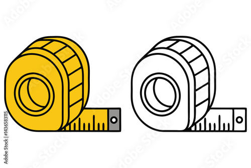 Yellow measuring tape with black outline and scale for infographics tool