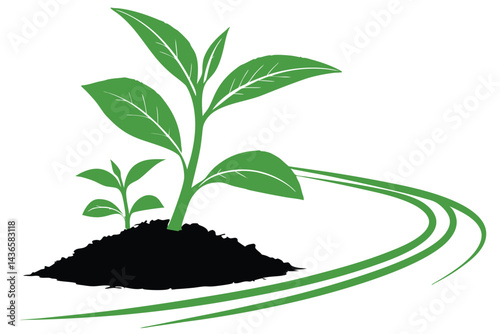 95 Green sapling, small plant, black soil, minimalist, clean background, growth concept, high contrast, vibrant green leaves, simple composition, studio lighting, macro photography, environmental symb
