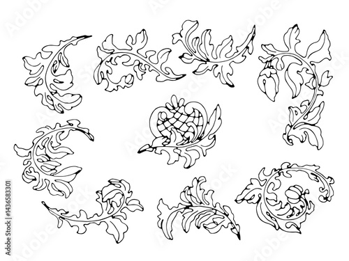 Baroque scrolls as elements of ornament and graphic (1)