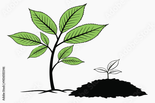 95 Green sapling, small plant, black soil, minimalist, clean background, growth concept, high contrast, vibrant green leaves, simple composition, studio lighting, macro photography, environmental symb
