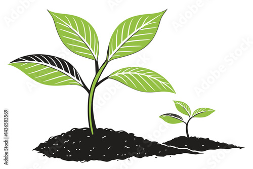 95 Green sapling, small plant, black soil, minimalist, clean background, growth concept, high contrast, vibrant green leaves, simple composition, studio lighting, macro photography, environmental symb