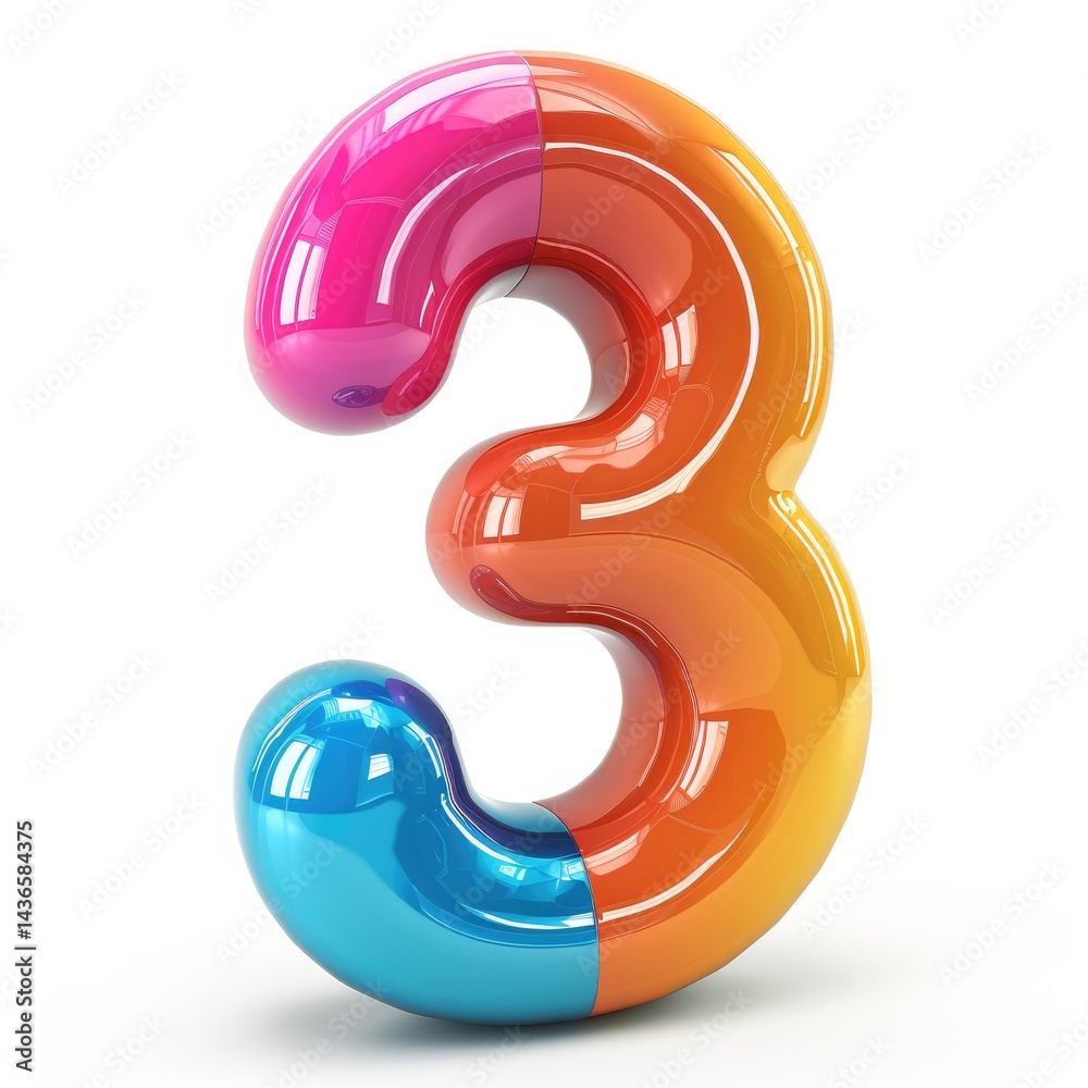 Naklejka premium Colorful, glossy, three-dimensional number three.