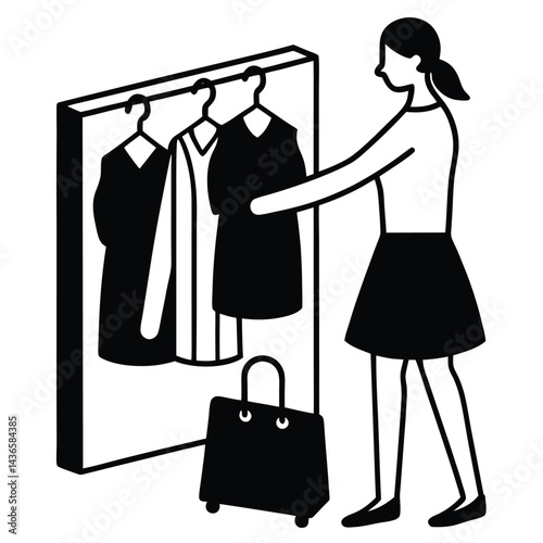 a girl shopping for clothes at a mall vector sty