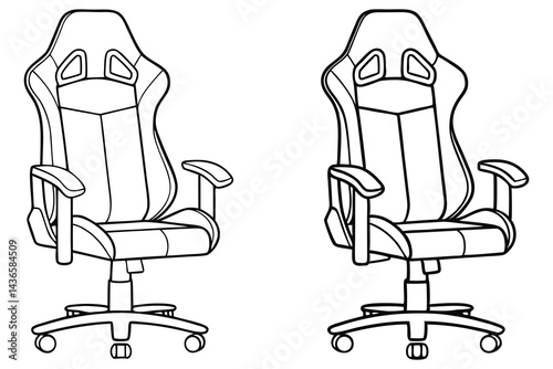 Two Armchairs with Wheels Outline Isolated on White Background Line Art Simple Design