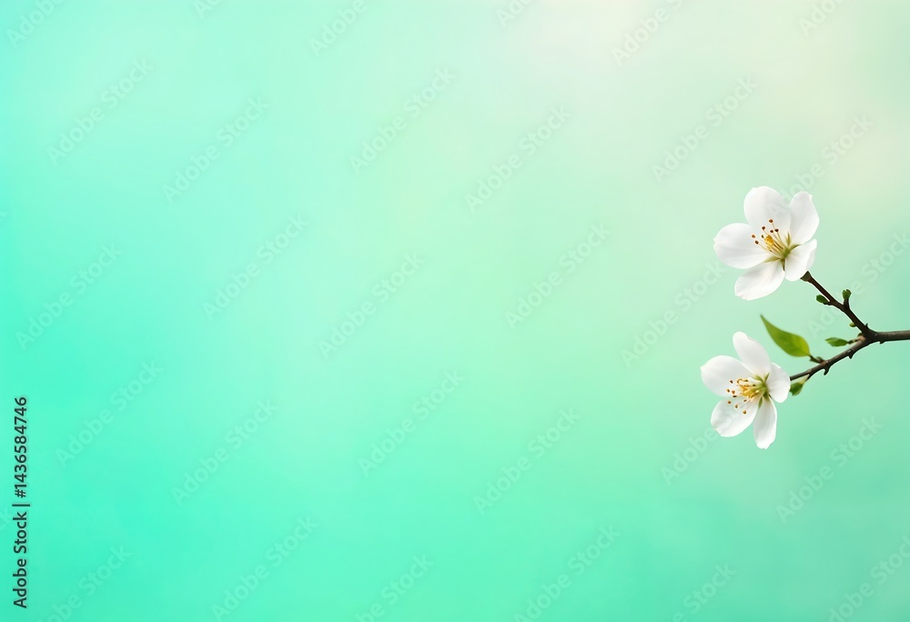 Fototapeta premium Serene Spring Blossoms Delicate White Flowers on a Soft Teal Background