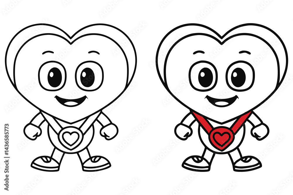 Heart characters outline with smiling face and red heart medallion pendants Heart characters outline with smiling face and red heart medallion pendants
