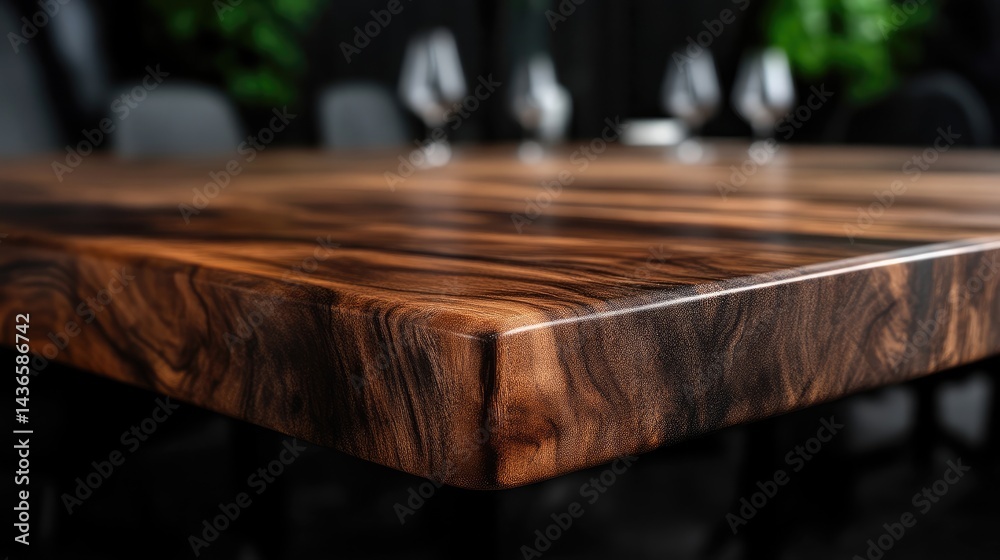 Fototapeta premium Dark wood dining table edge