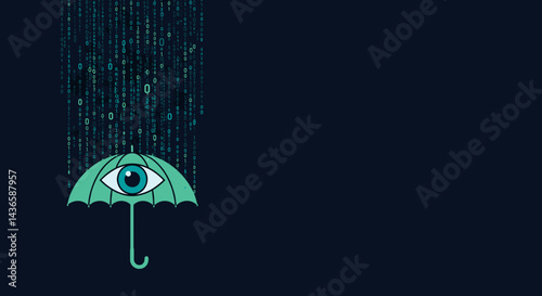 Umbrella with eye symbolizing protection against digital threats