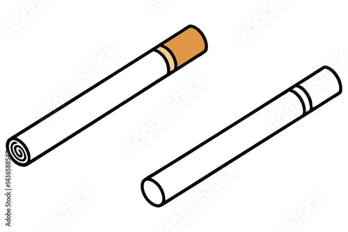 Two Isometric Cigarettes White and Brown Filters Isolated on White Background