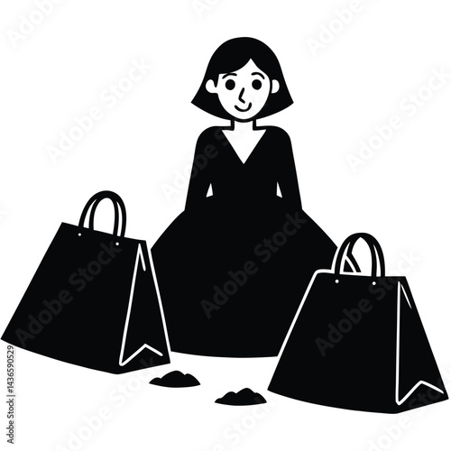 Woman Buried Under Shopping Bags Cartoon Vector