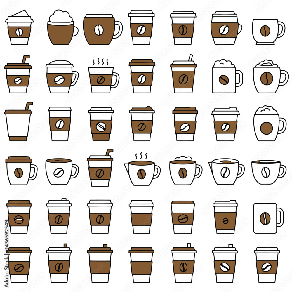 Brewed Elegance: Minimalist Coffee Cup Icon Flat Vector for Modern Designs Brewed Elegance: Minimalist Coffee Cup Icon Flat Vector for Modern Designs
