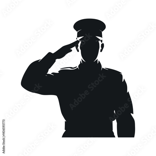 Silhouette Of Military Officer Saluting With Honor And Respect Isolated On White Background Patriotic Remembrance Vector