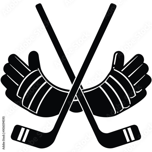 Canvas Print Hockey Gloves Gripping A Stick Vector Art