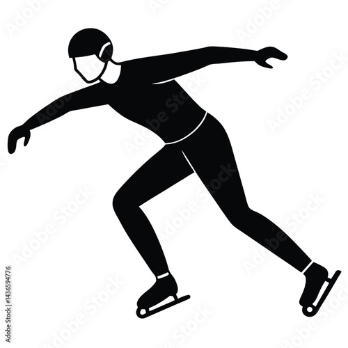 Canvas Print Skater Sprinting Across Ice Vector Outline
