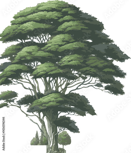 Vector watercolor green tree or forest side view isolated on white background for landscape and architecture drawing,elements for environment or garden,botanical element for exterior section in spring