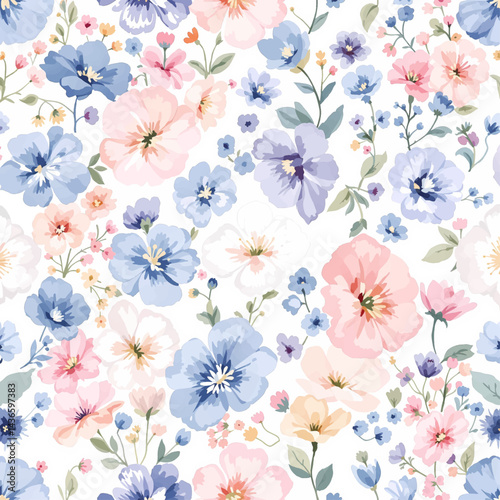 Seamless pattern with colorful flower watercolor
