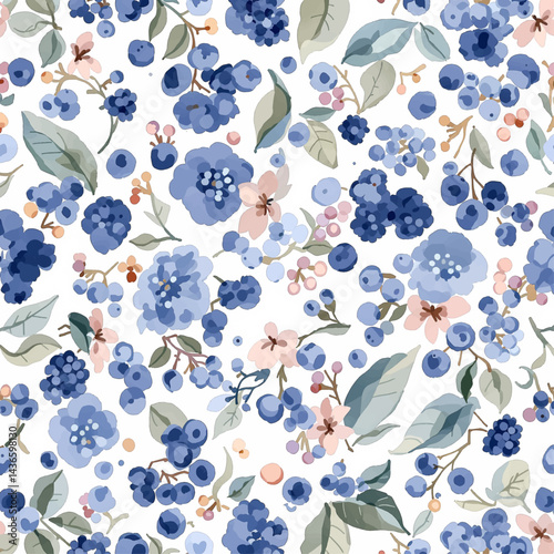 seamless pattern with blue flower watercolor
