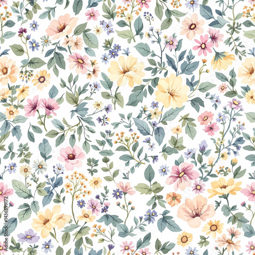 Seamless pattern with colorful flower watercolor
