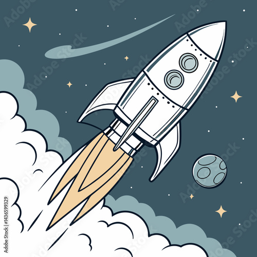 cartoon rocket in space
