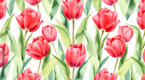Watercolor beautiful tulips seamless pattern.
