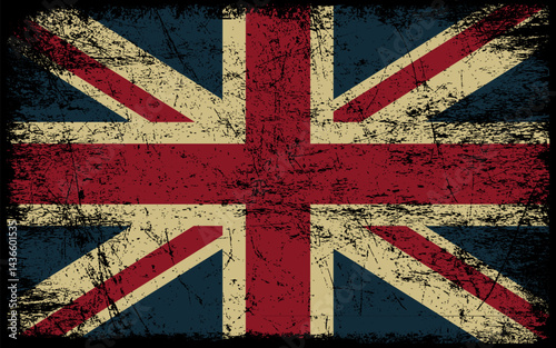Vintage UK Flag with Distressed Grunge Texture effect. Distressed United Kingdom Flag Vector. 