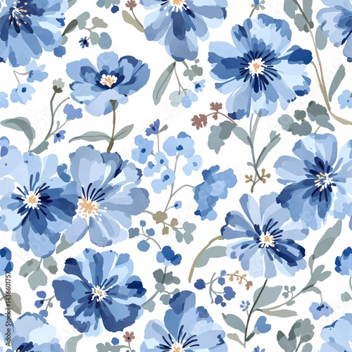 seamless pattern with blue flower watercolor
