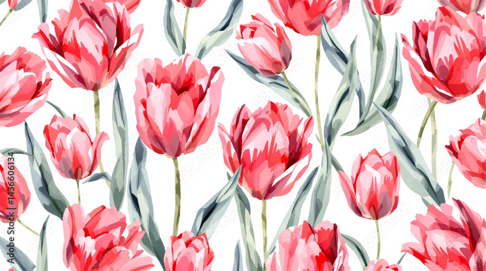 Watercolor beautiful tulips seamless pattern.
