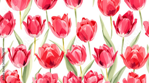Watercolor beautiful tulips seamless pattern.
