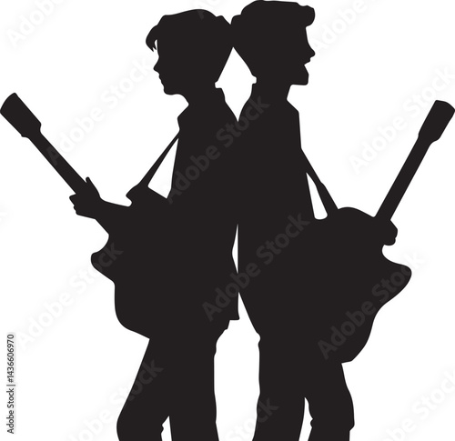 Silhouette of two musicians playing electric guitars