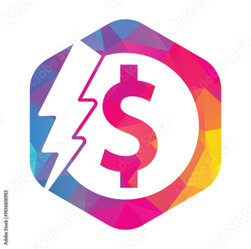 Thunder Money logo vector template. flash dollar logo design icon vector illustration.